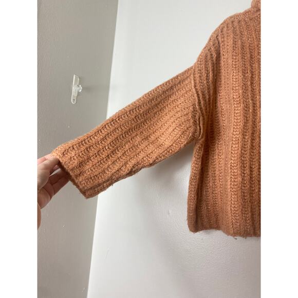 FREE PEOPLE CHUNKY ALPACA WOOL BLEND TURTLENECK SWEATER PAPAYA ORANGE KNIT COZY - Picture 9 of 12